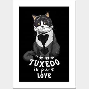 Tuxedo Cat Heart Shape Art Posters and Art